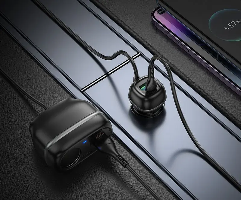 Incarcator auto + splitter Hoco Z59A Rank (Black)