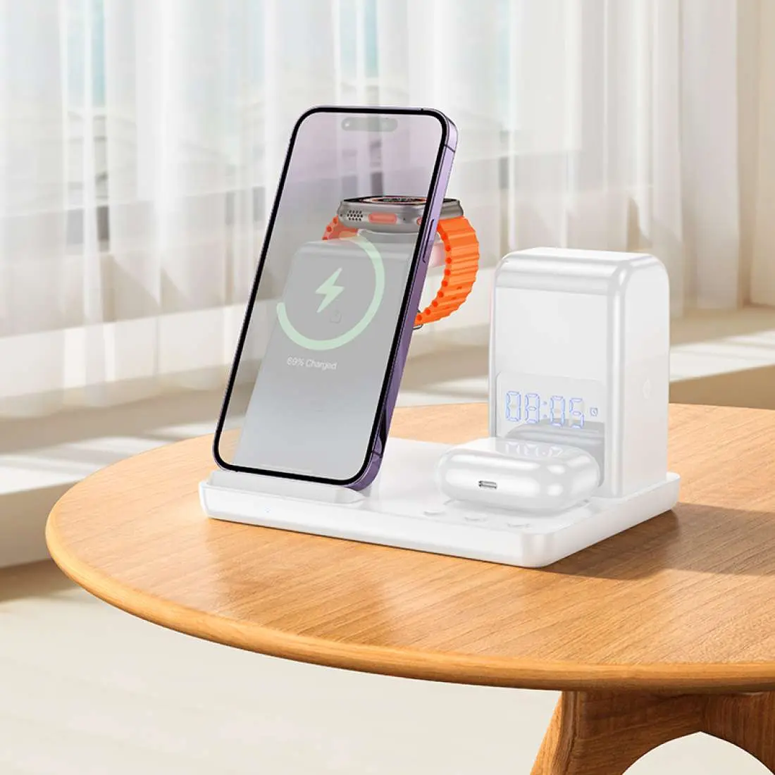 Incarcator fara fir 3in1 Hoco CQ9 Crown (White)