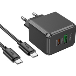 Incarcator Hoco CS14A Ocean PD20W+QC3.0 Type-C to Type-C (Black) Thumb