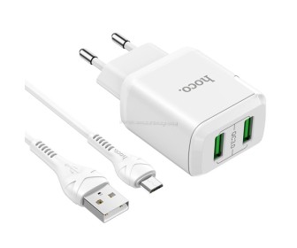 Incarcator Hoco N6 Charmer Dual Port QC3.0 + cablu USB-A to Micro-USB 1m (White)