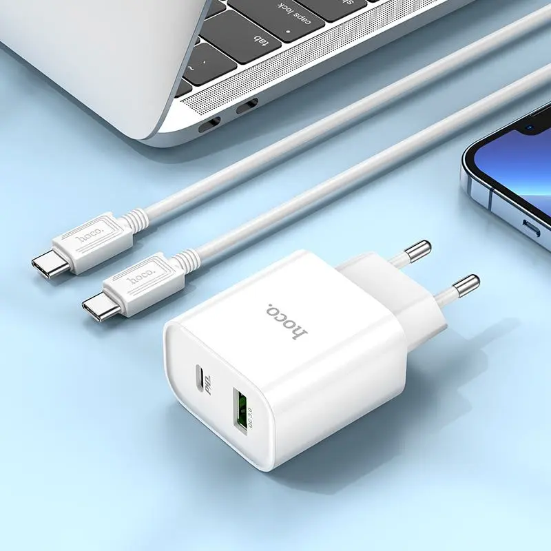 Incarcator + cablu Type-C to Type-C Hoco C80A Plus Rapido (White)