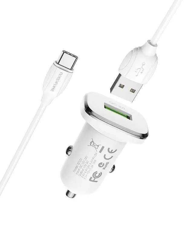 Автомобильное зарядное устройство Borofone BZ12A Lasting power Type-C Set (White)