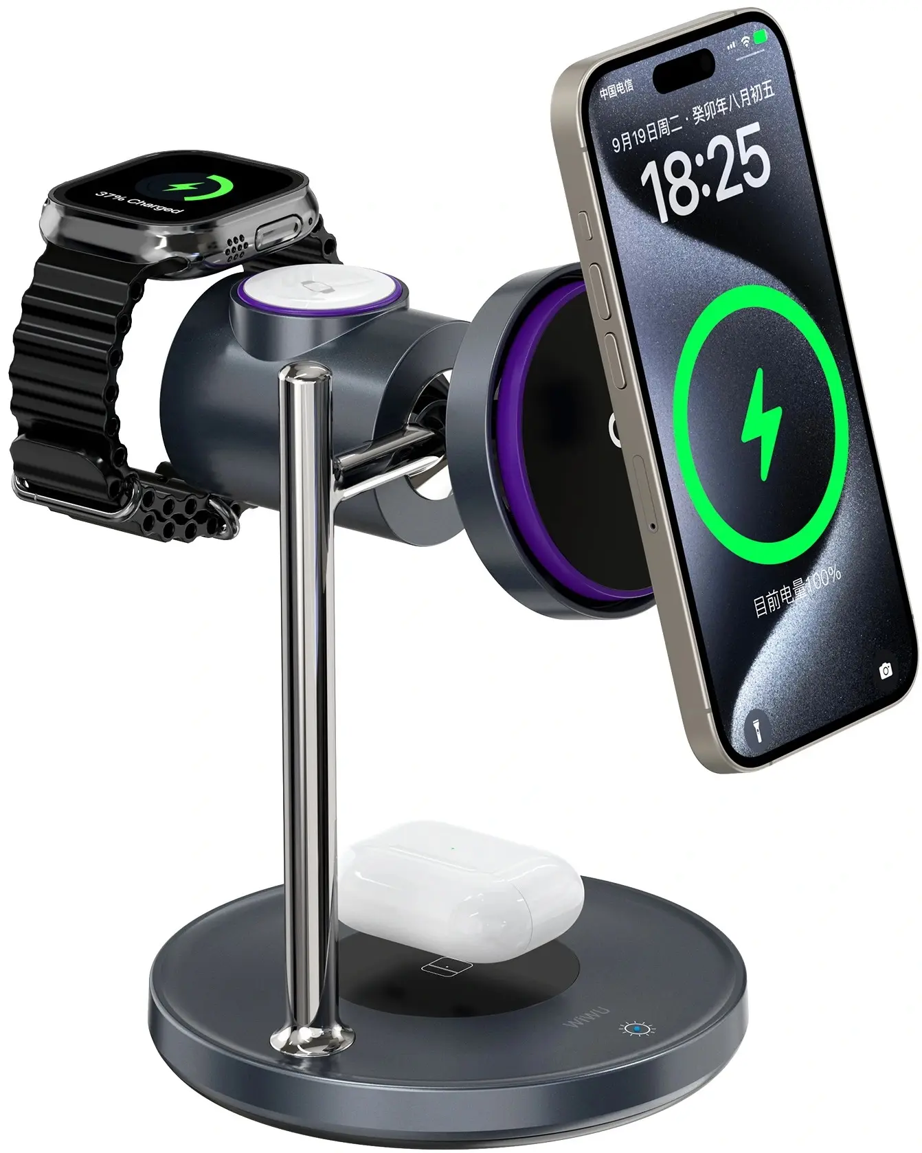 Incarcator fara fir 3in1 Wiwu Wi-W041 (Black) - 2