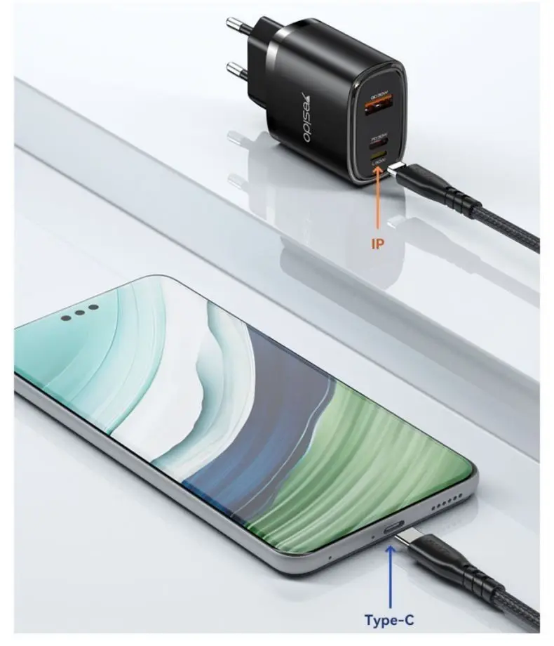 Incarcator Yesido YC52 + cablu Type-C to Lighting (Black)