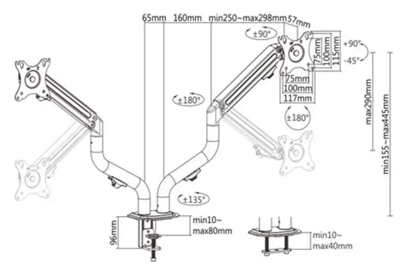 Suport pentru monitor Gembird MA-DA2-02 (Black)