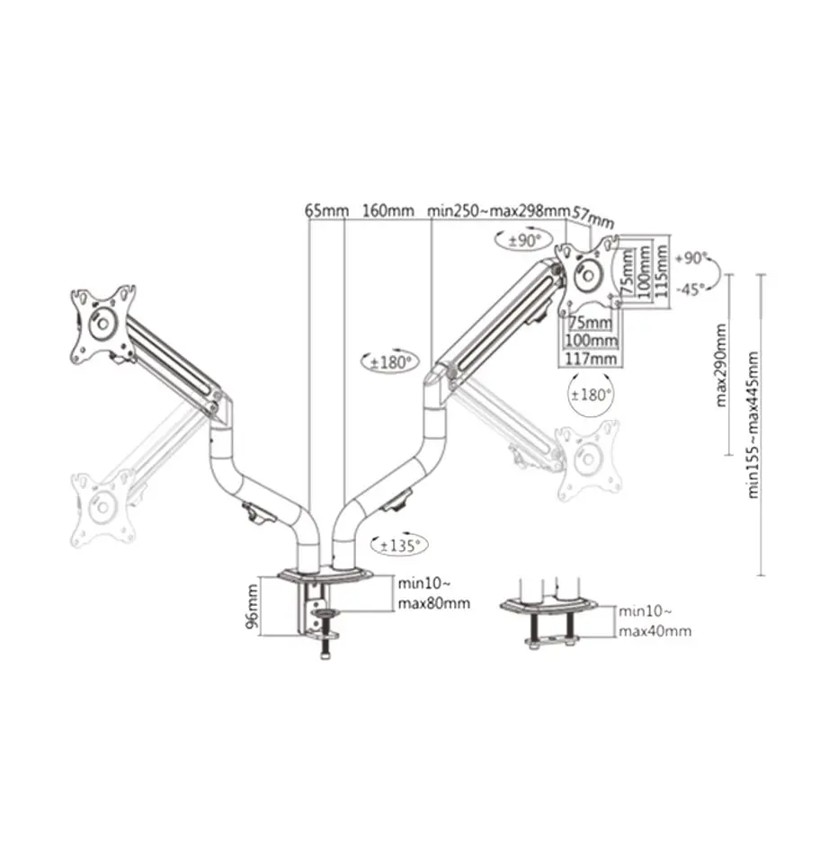 Кронштейн для мониторов Gembird MA-DA2-02 17-32 (Black)