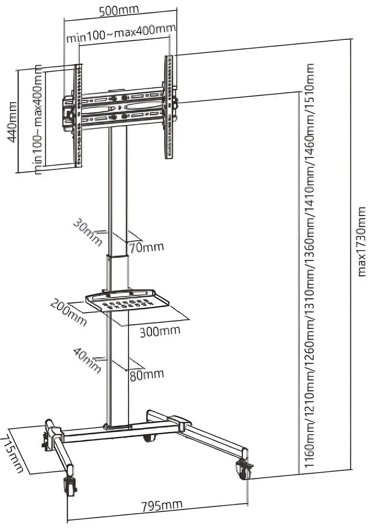 Suport mobil pentru televizor Brateck FS22h-44TW (Black)