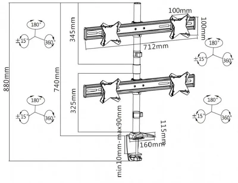 Suport de masa pentru monitoare Reflecta Plano Desk 23-1010Q 13"-23" (Silver)