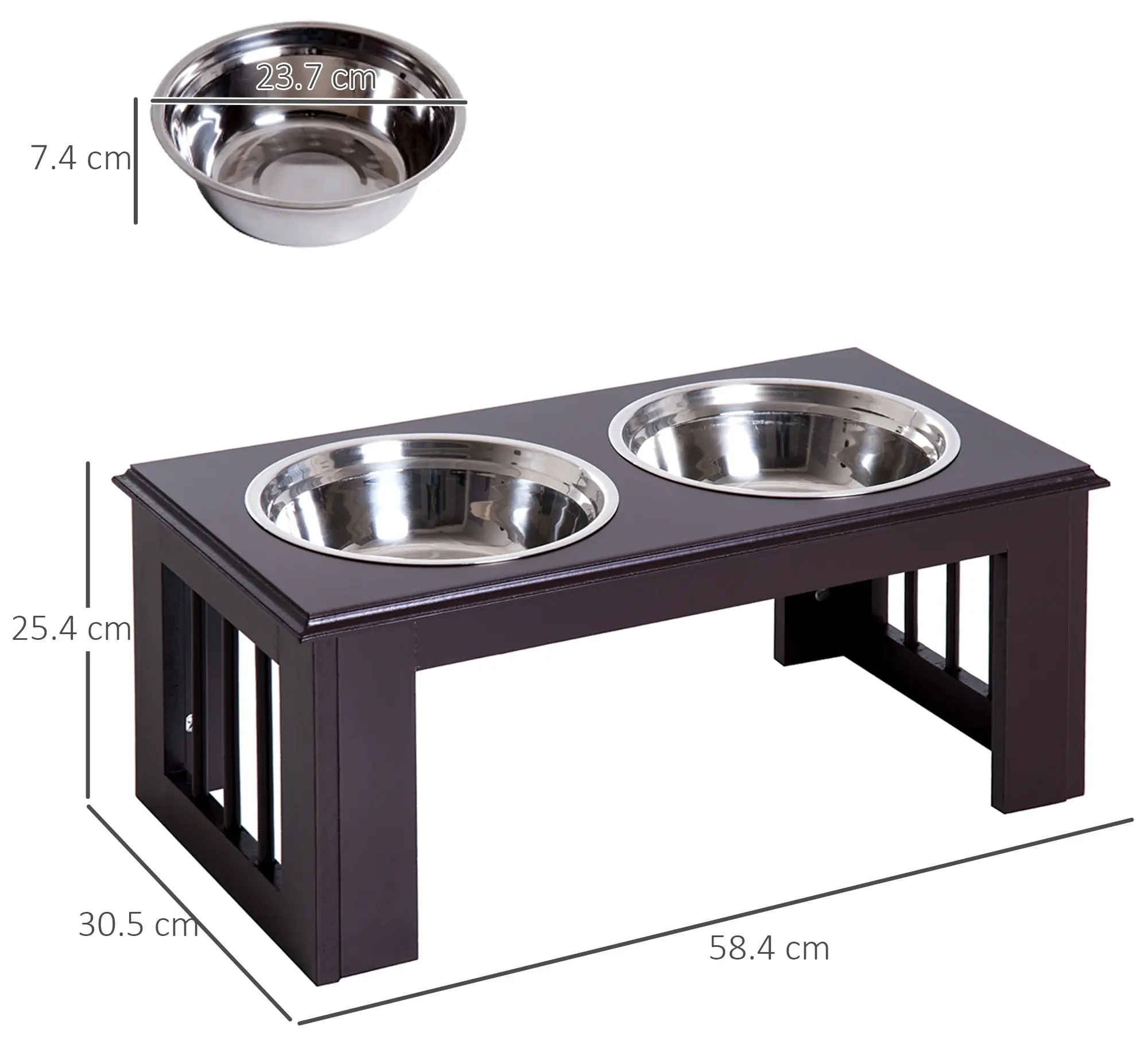 Двойная миска для собак PawHut D08-015CF (Brown) - 6