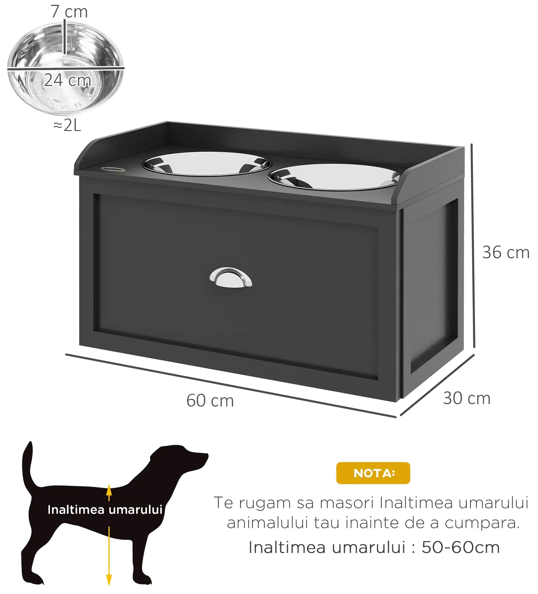 Двойная миска для собак PawHut D08-041V01BK (Black) - 6