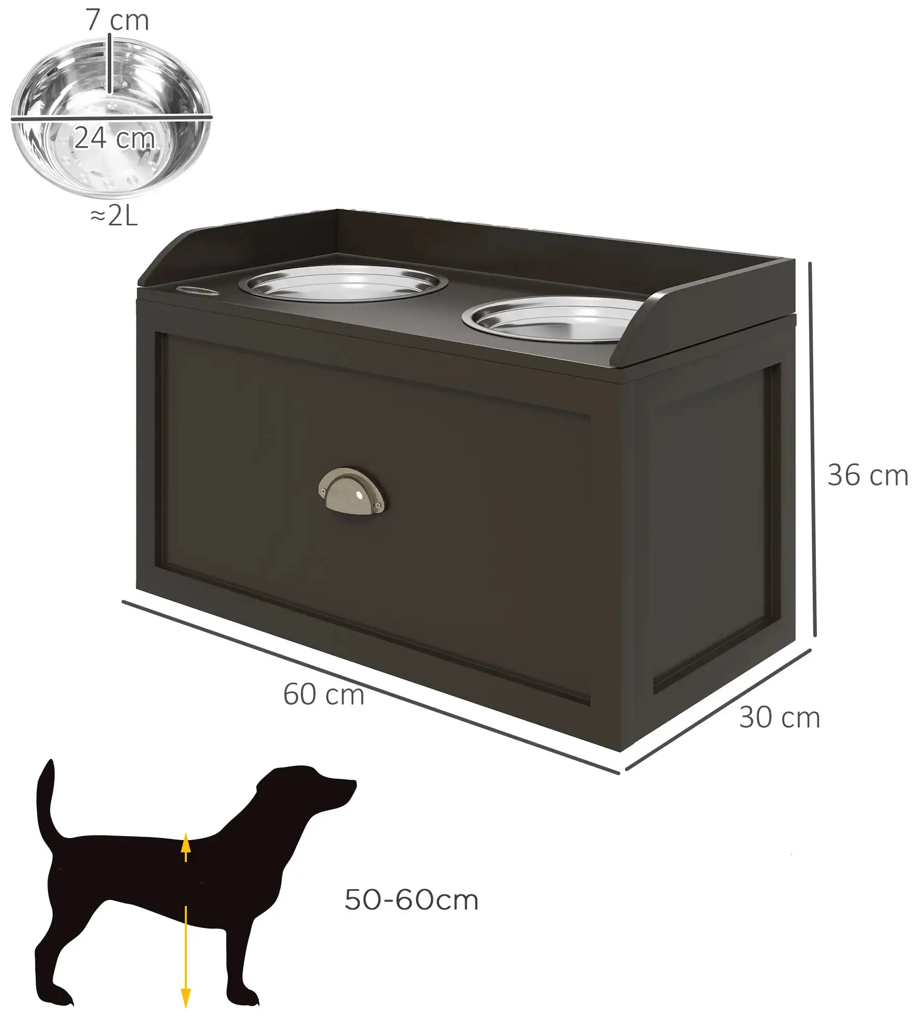 Двойная миска для собак PawHut D08-041V80CF (Brown) - 4