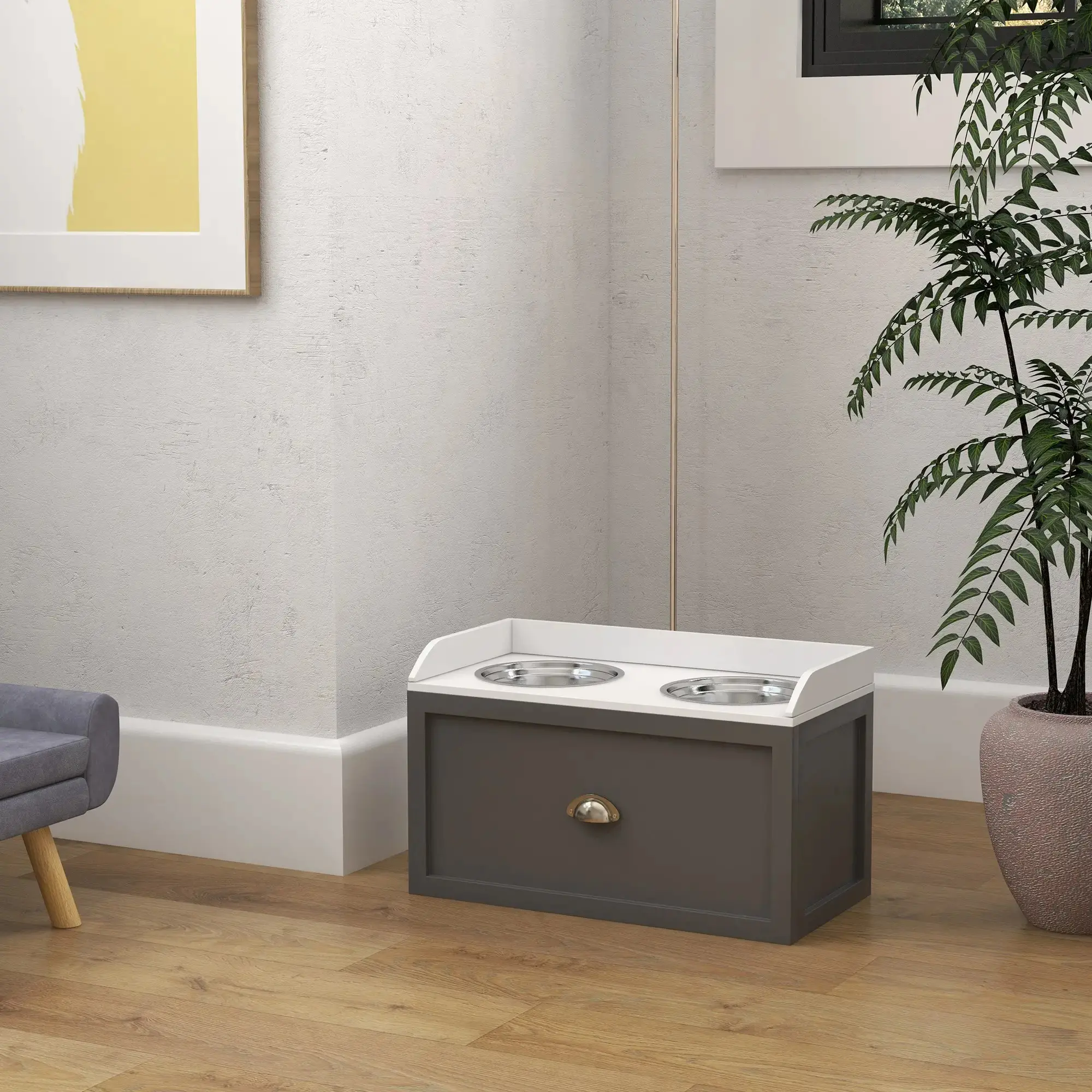 Bol dublu pentru caini PawHut D08-041V80GY (Grey) - 6