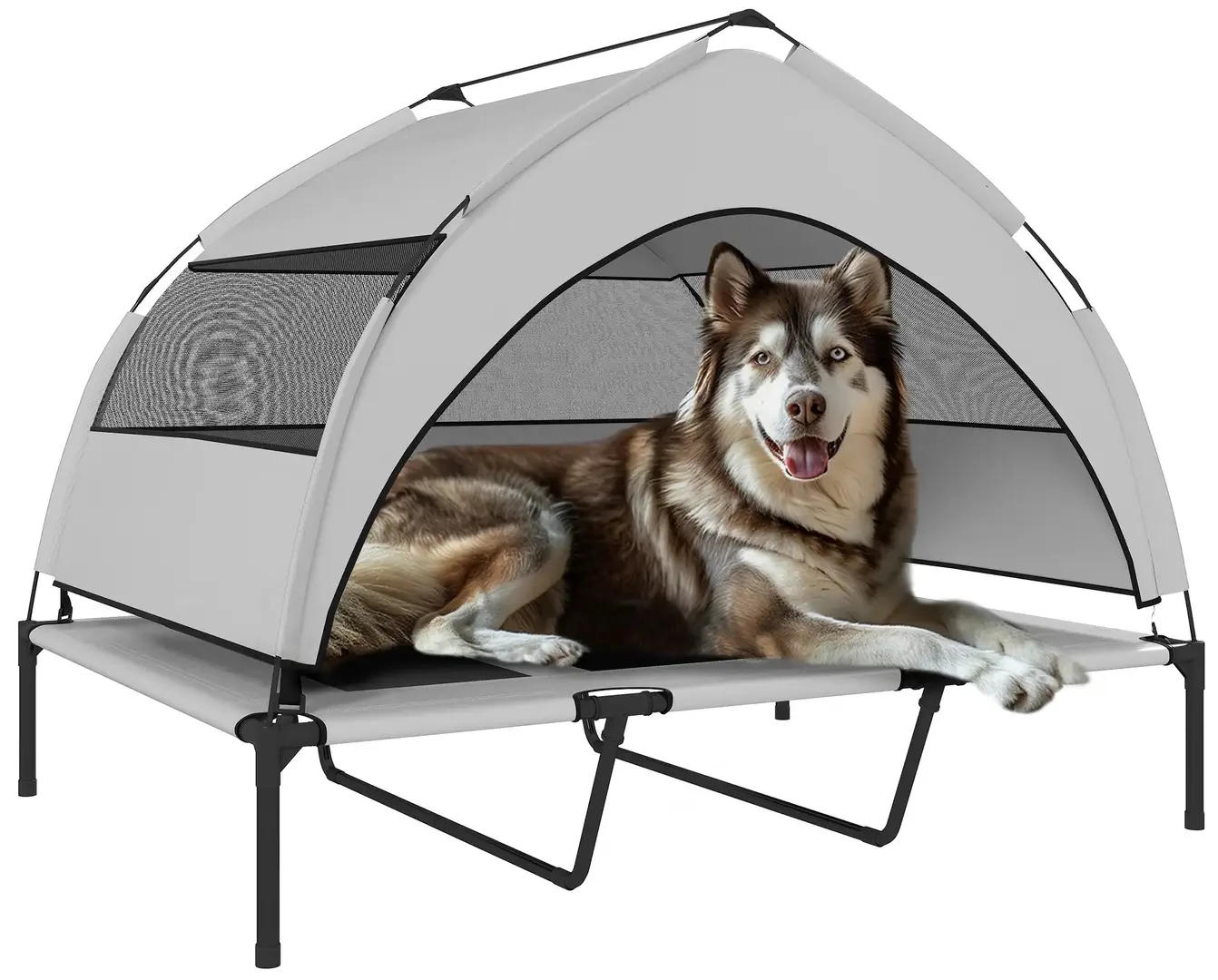 Pat pentru caini cu acoperis PawHut D04-304V03LG (Grey/Black)