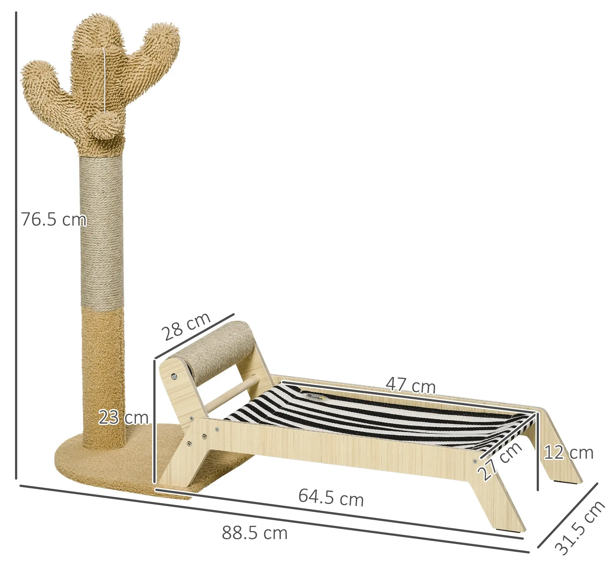 Pat cu stalp de zgariat PawHut D30-676V01CF (Brown/Natural) - 2