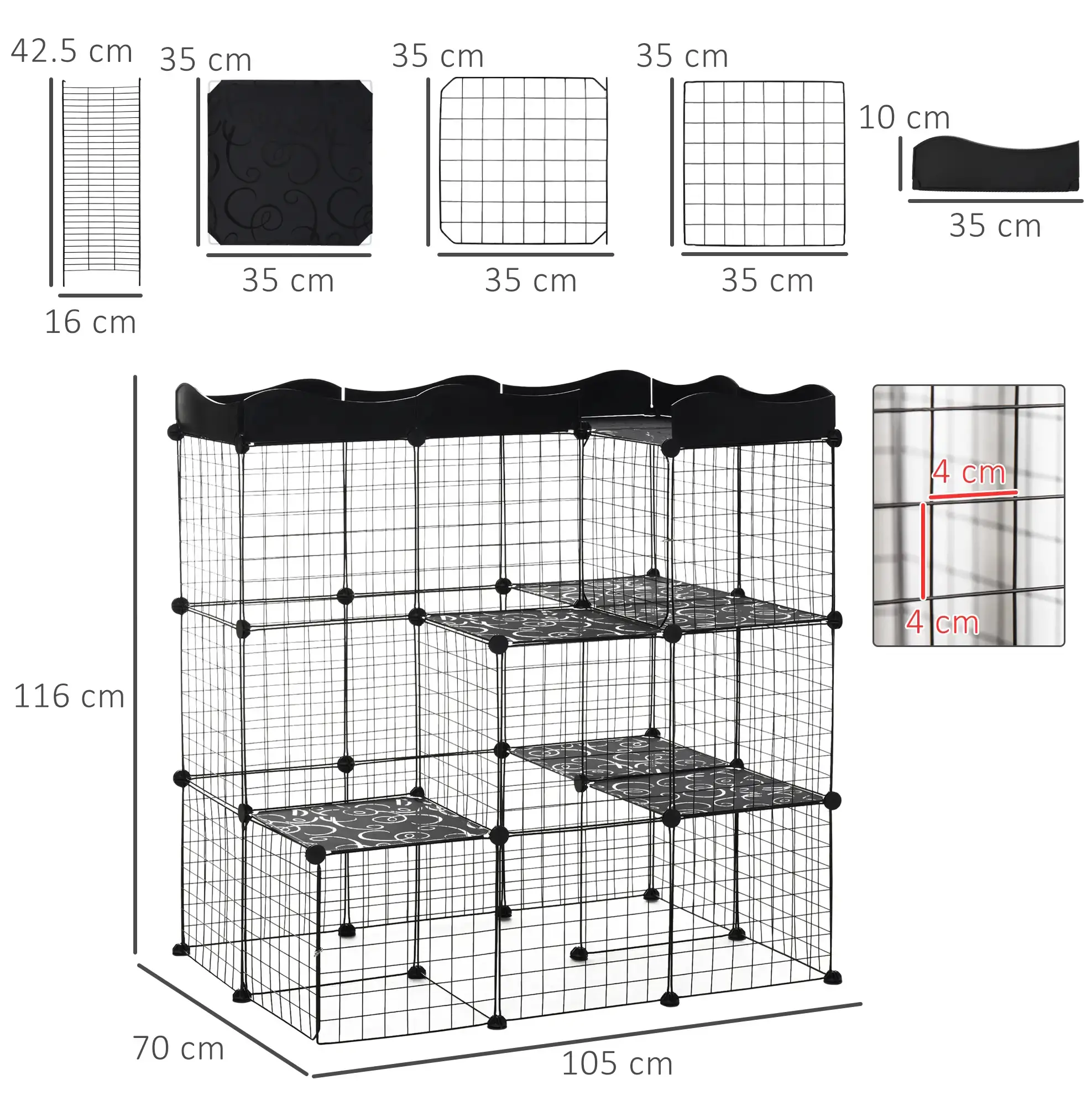 Модульный вольер для домашних животных PawHut D51-217 (Black) - 3