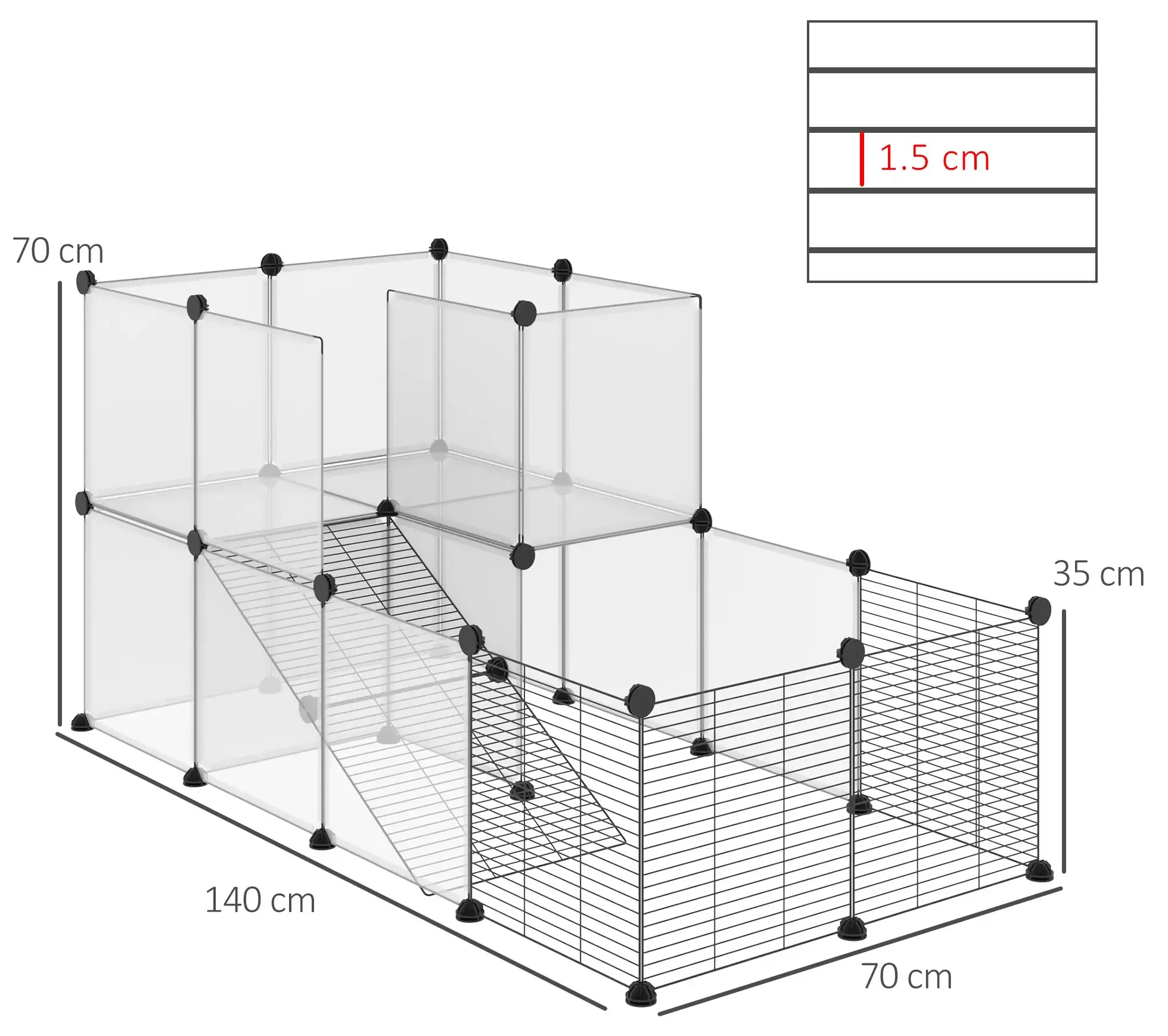 Cusca modulara pentru animale mici PawHut D51-260 (Black) - 3