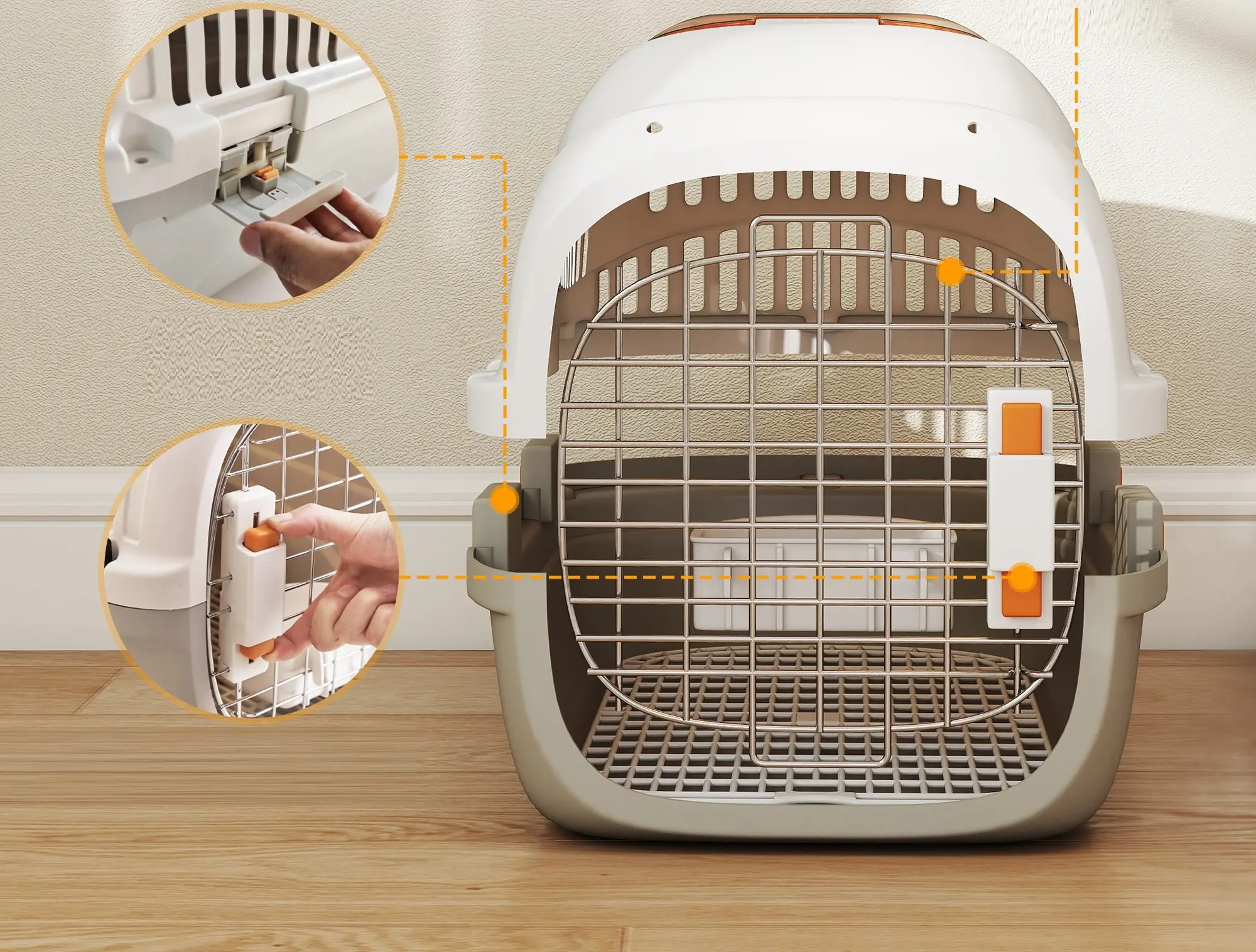 Transportor pentru animale PawHut D00-229V00LG (Cream/Grey) - 4