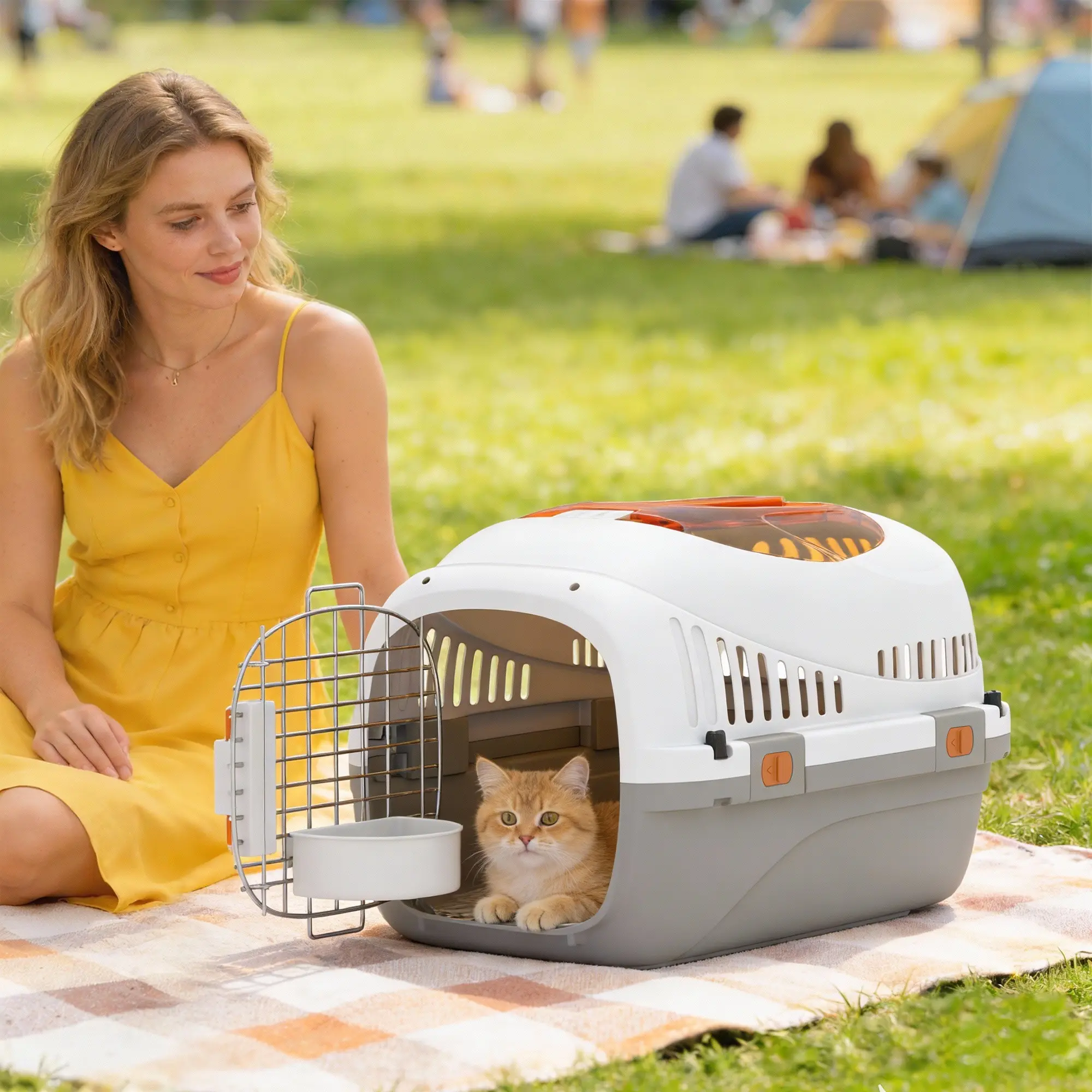 Transportor pentru animale PawHut D00-229V00LG (Cream/Grey) - 7