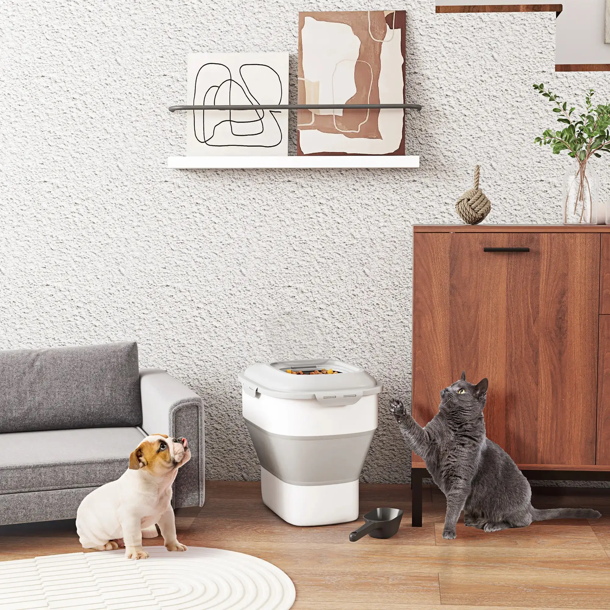 Складной контейнер для корма PawHut D08-061V00GY (Grey/White) - 5