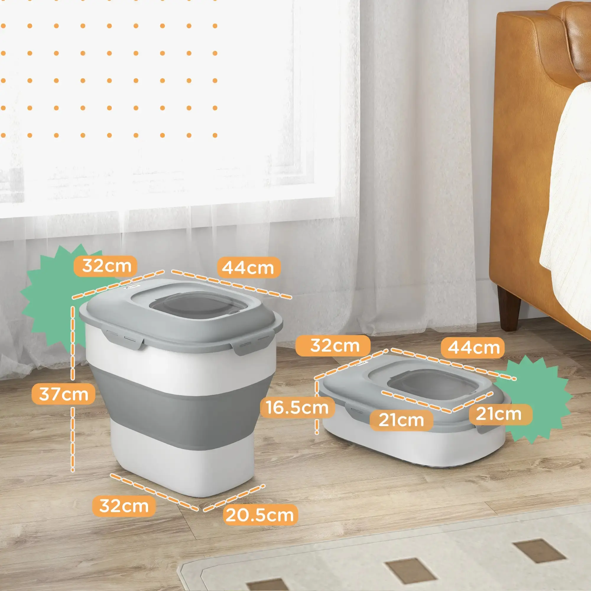 Складной контейнер для корма PawHut D08-061V00GY (Grey/White) - 6