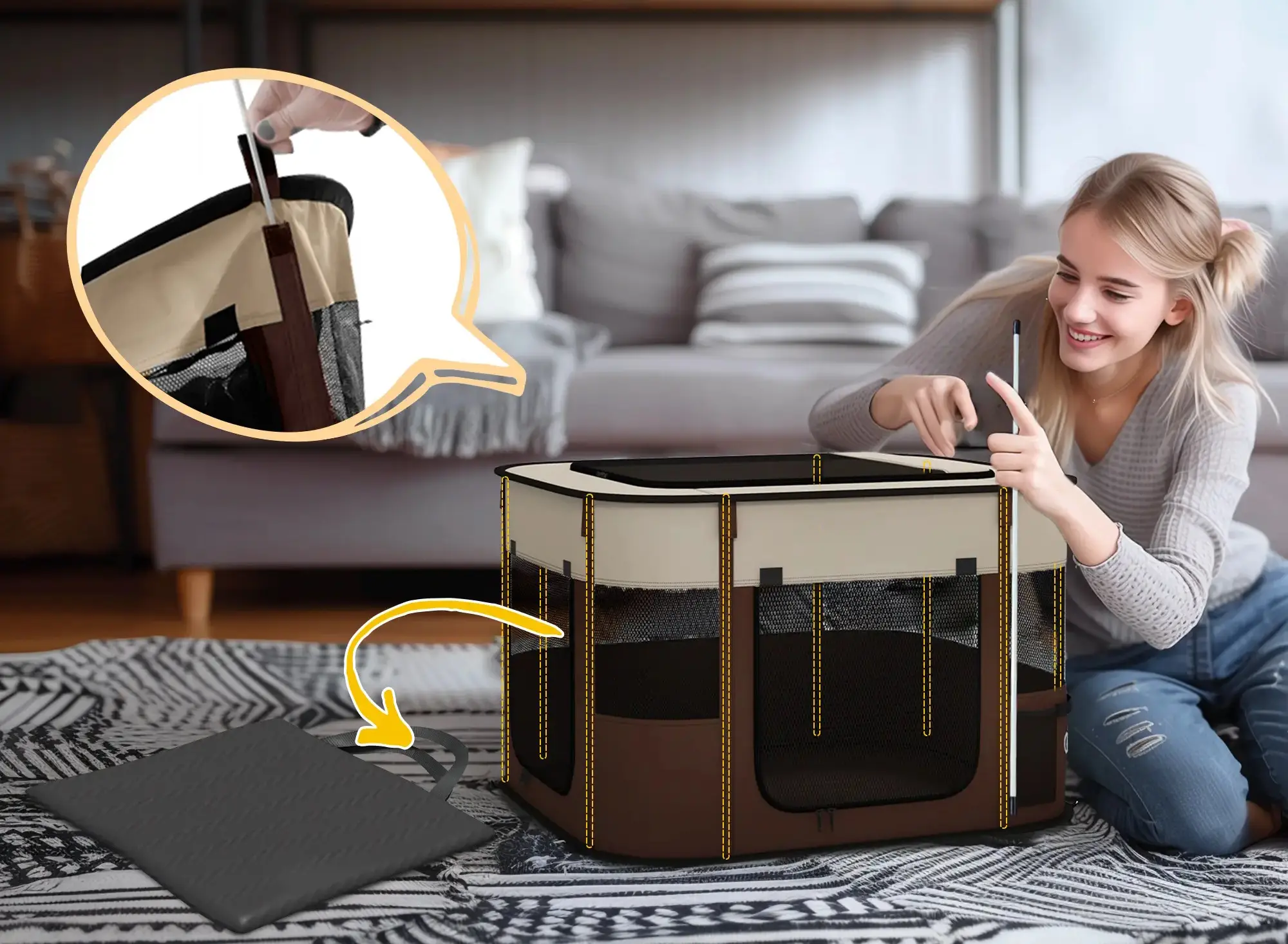 Складной вольер для домашних животных PawHut D06-217V00BN (Brown) - 5