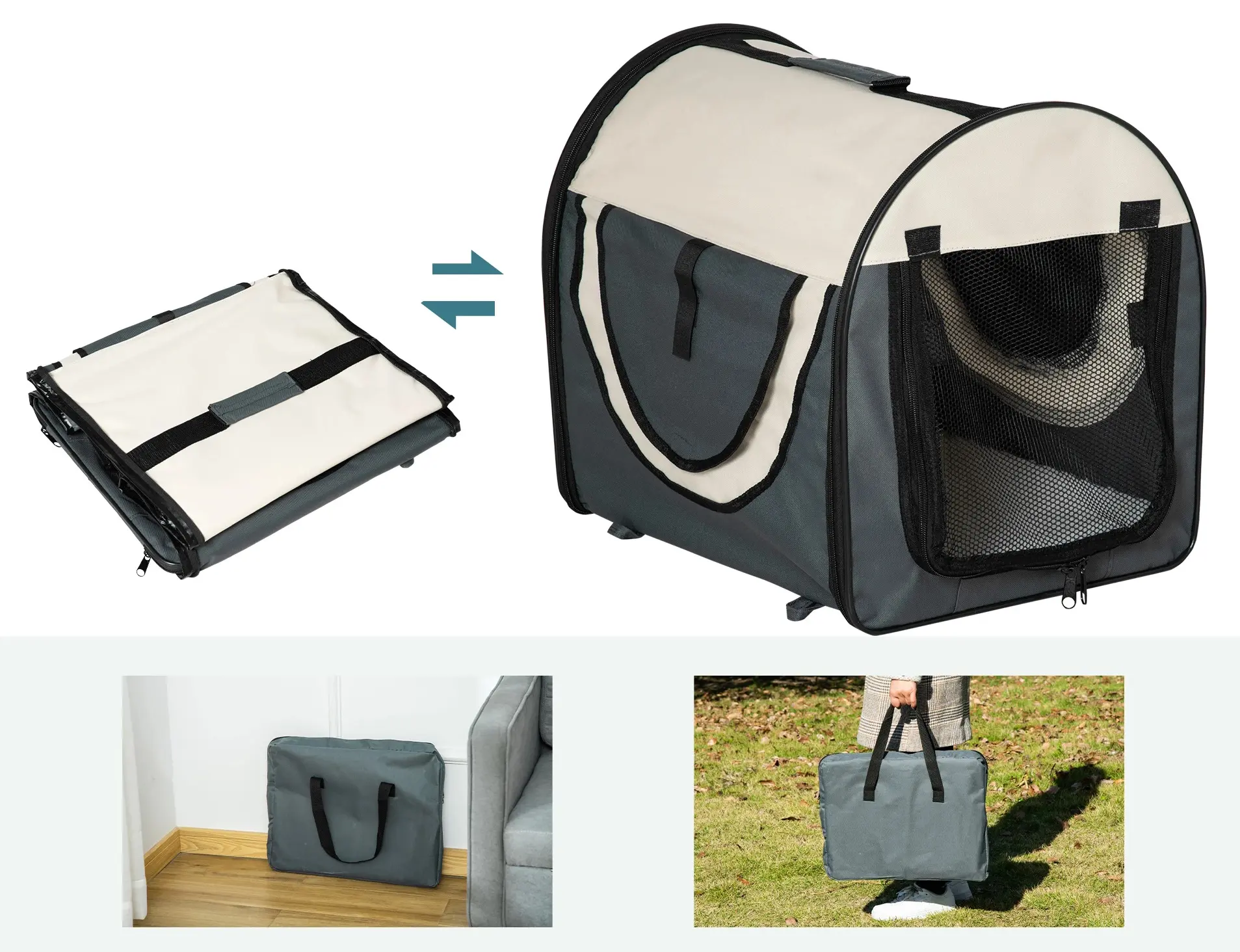 Geanta transport PawHut D1-0154 (Grey/Beige) - 10