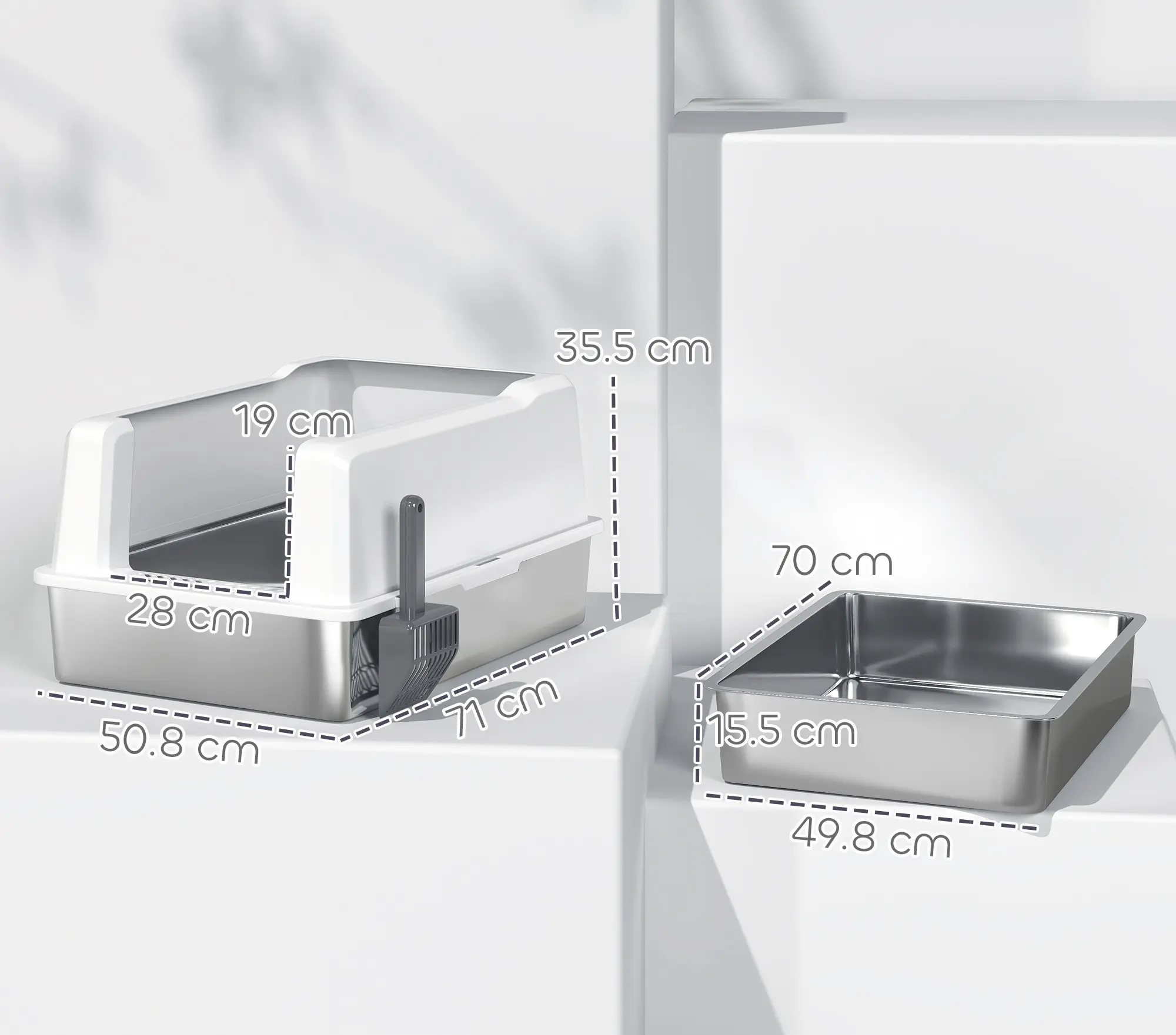 Litiera pentru pisici PawHut D31-126V00WT (White/Inox) - 4