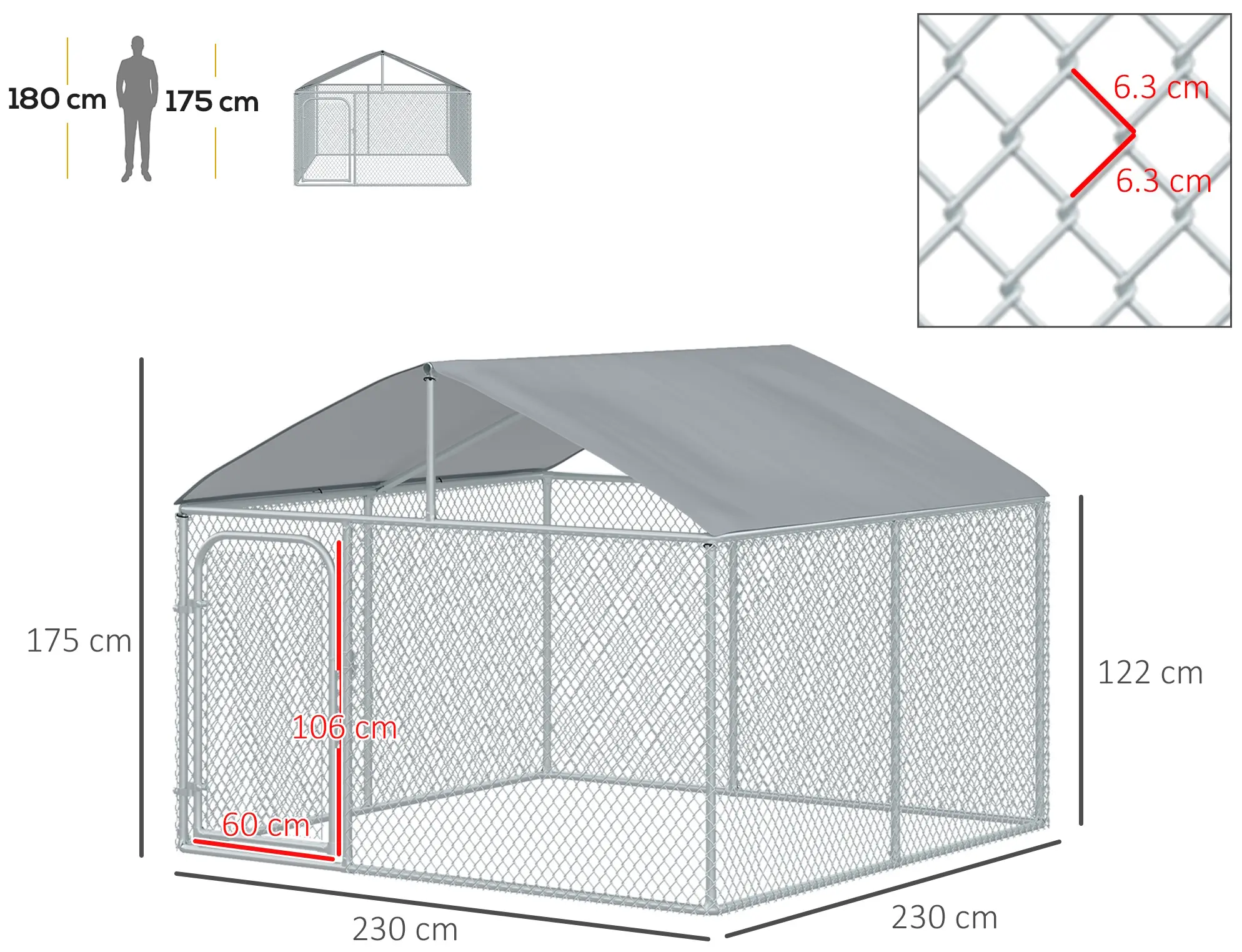 Voliera de exterior pentru caini PawHut D02-038V01 (Silver) - 3