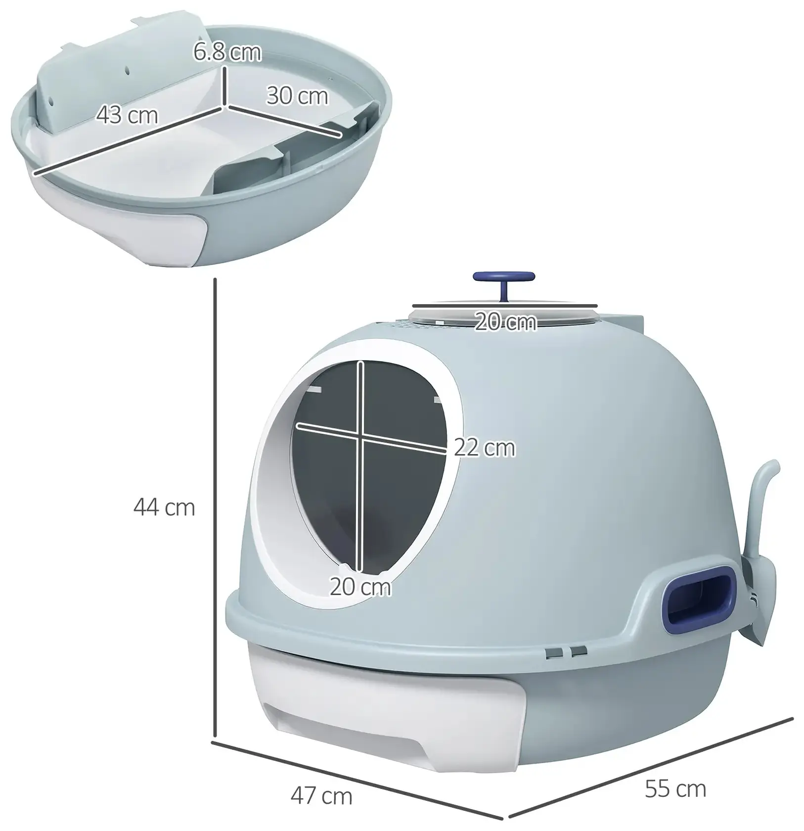 Закрытый туалет для кошек PawHut D31-012BU (Blue) - 3