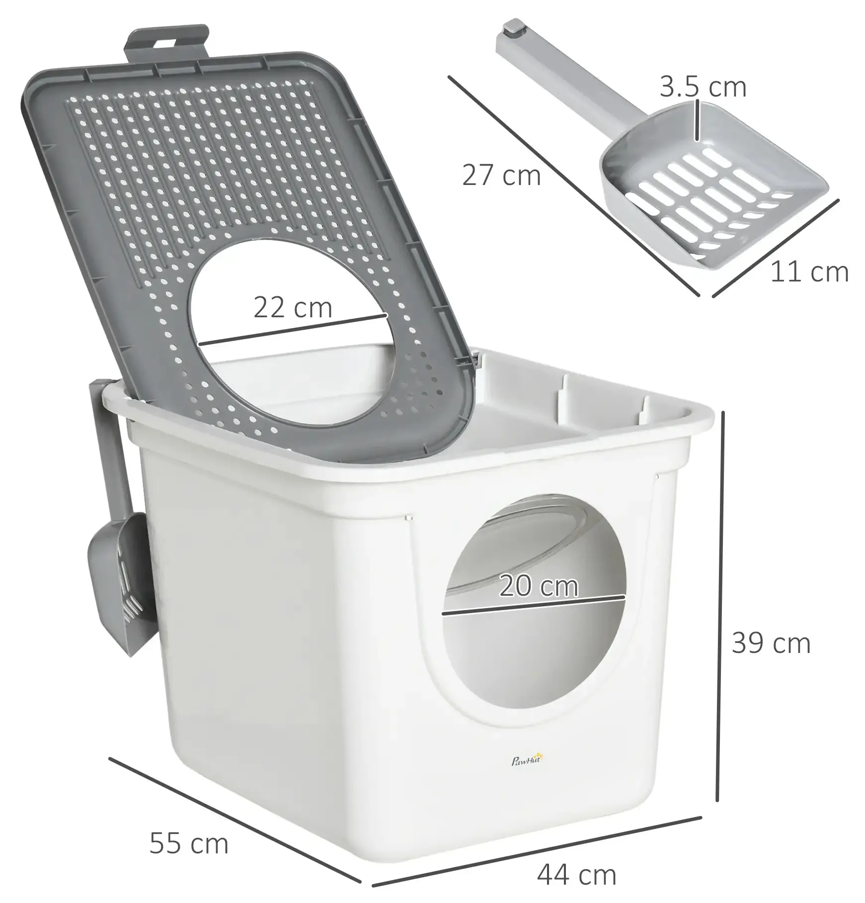 Litiera inchisa pentru pisici PawHut D31-049 (White/Grey) - 3