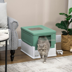 Закрытый туалет для кошек PawHut D31-061V00GN (Green/White) Thumb