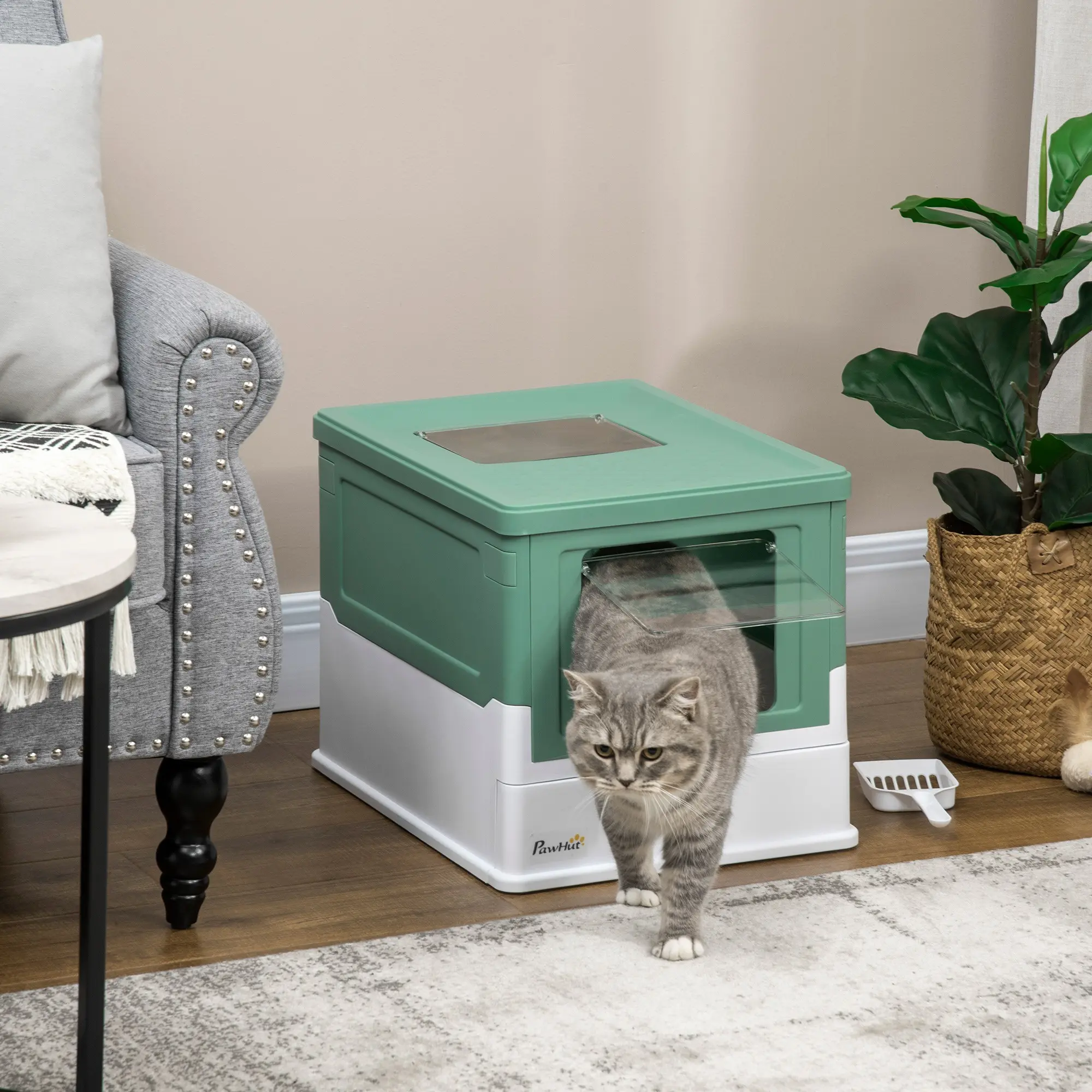 Закрытый туалет для кошек PawHut D31-061V00GN (Green/White) - 6