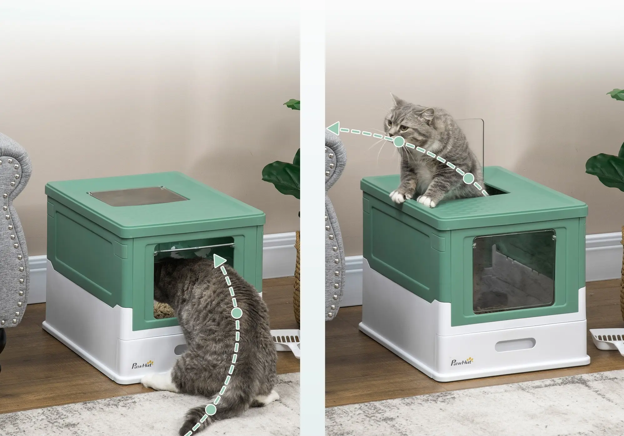Закрытый туалет для кошек PawHut D31-061V00GN (Green/White) - 7