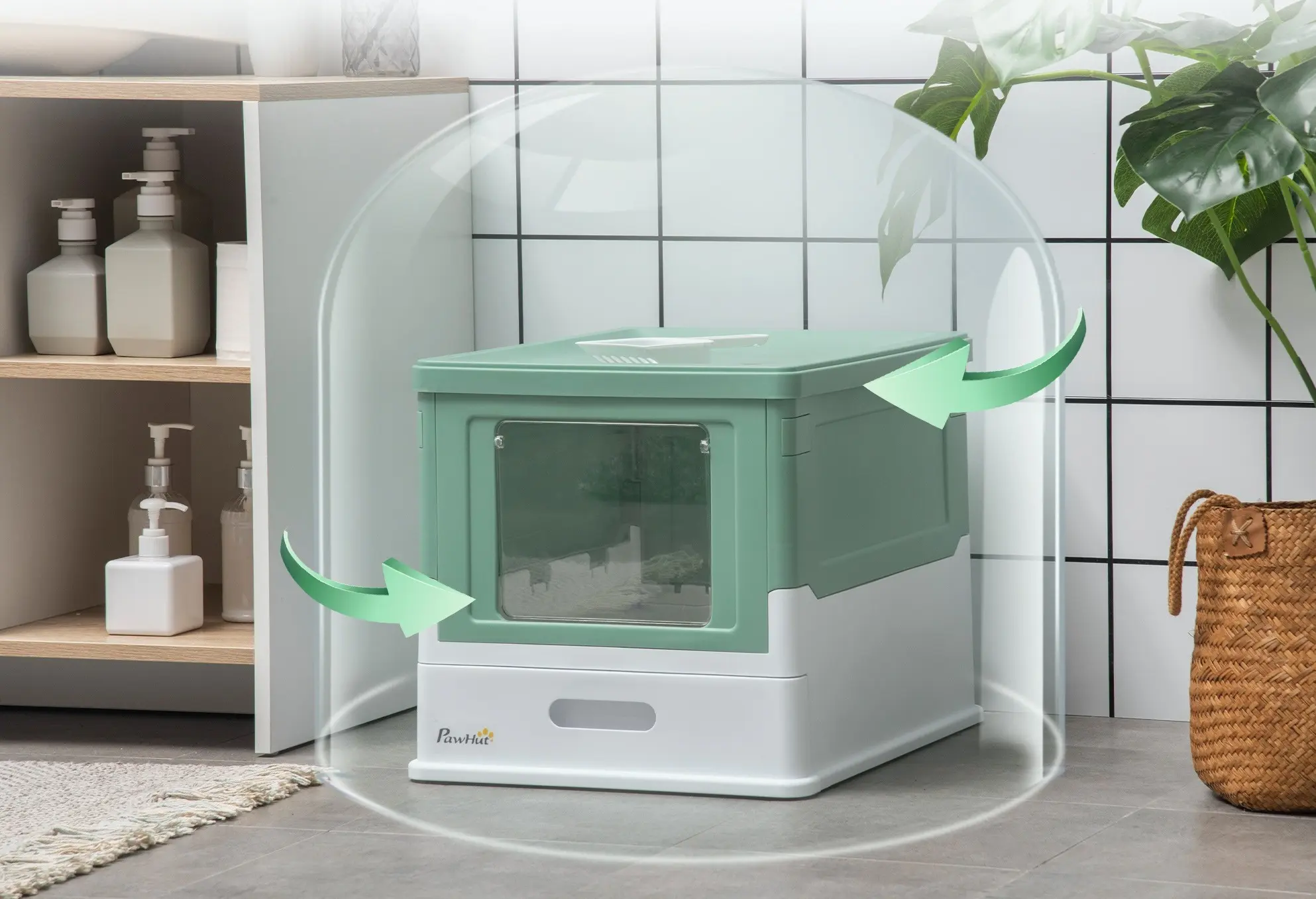 Закрытый туалет для кошек PawHut D31-061V00GN (Green/White) - 8