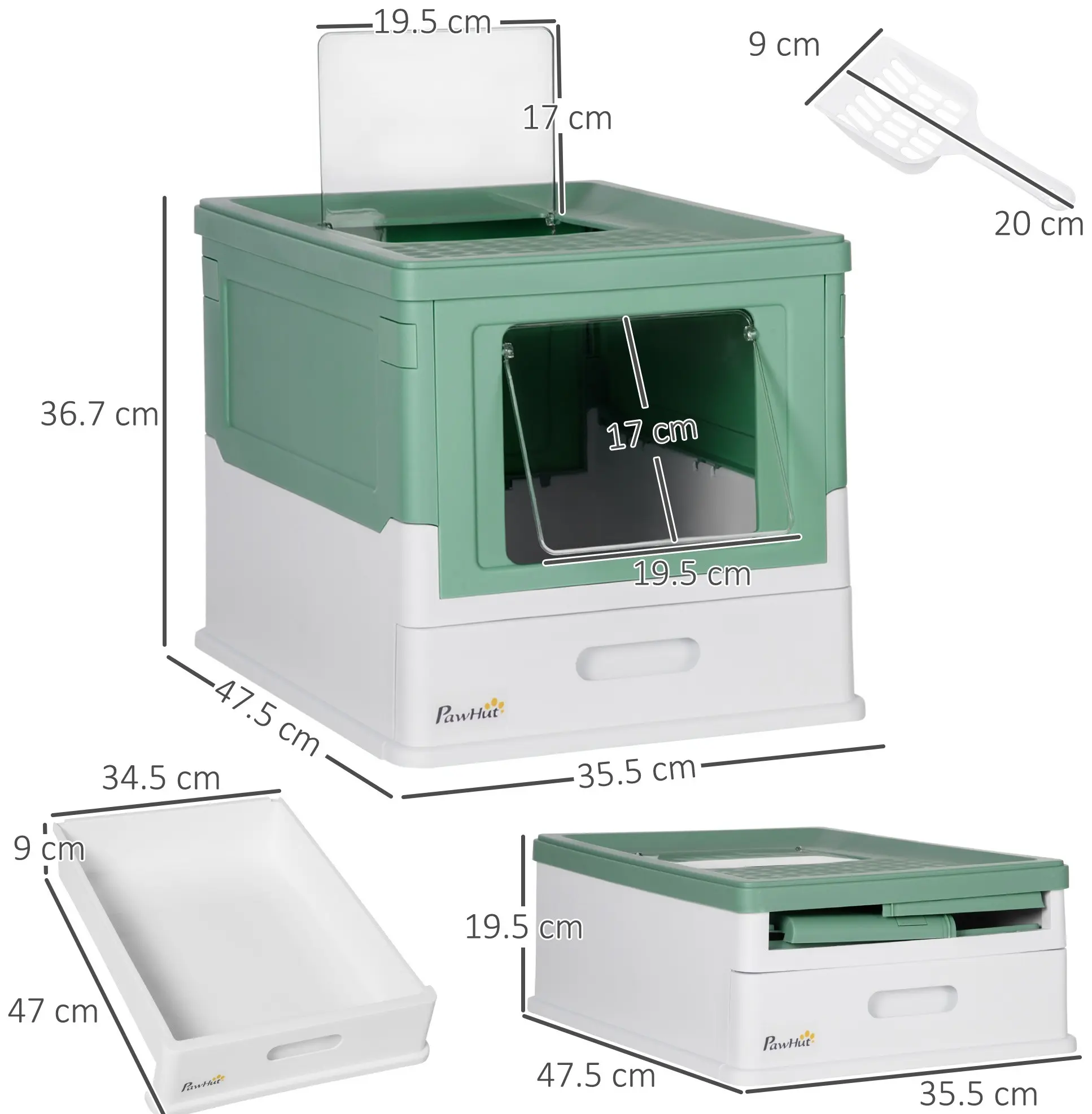Закрытый туалет для кошек PawHut D31-061V00GN (Green/White) - 9