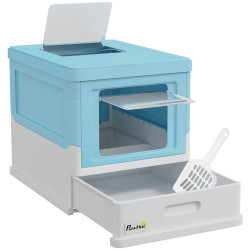 Закрытый туалет для кошек PawHut D31-061V00LB (Light Blue/White) Thumb