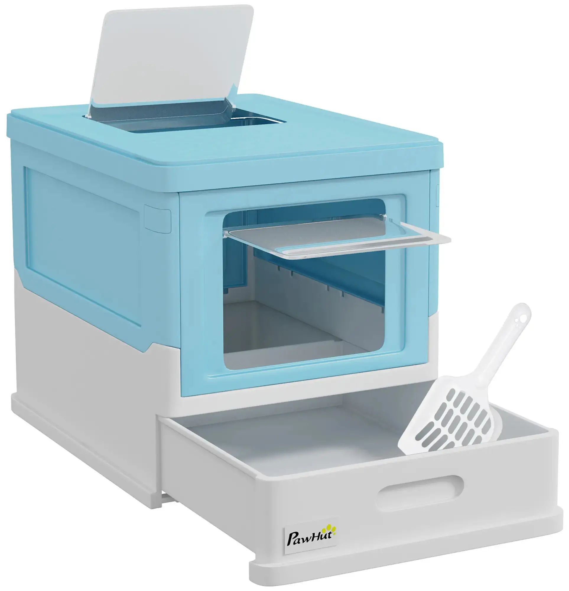 Закрытый туалет для кошек PawHut D31-061V00LB (Light Blue/White) - 3