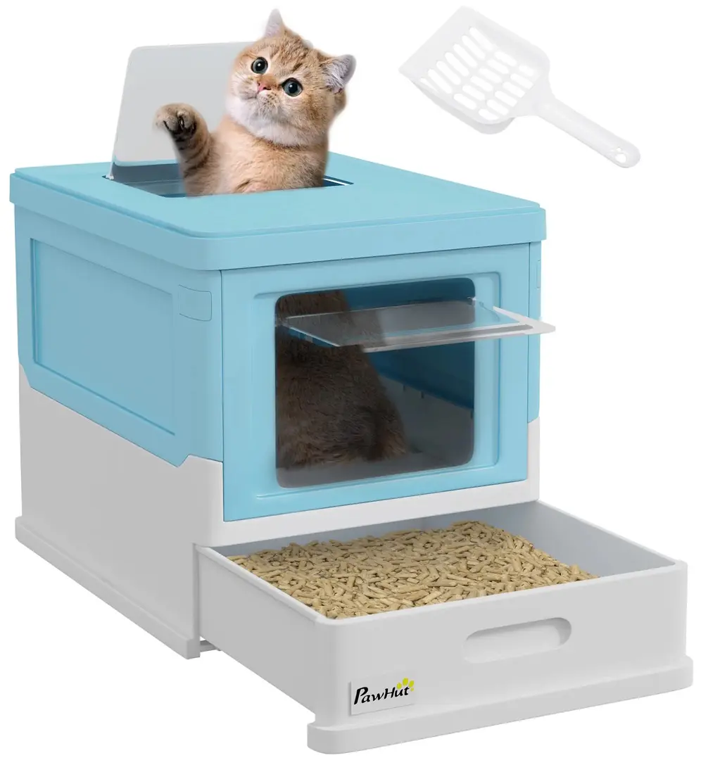 Закрытый туалет для кошек PawHut D31-061V00LB (Light Blue/White)