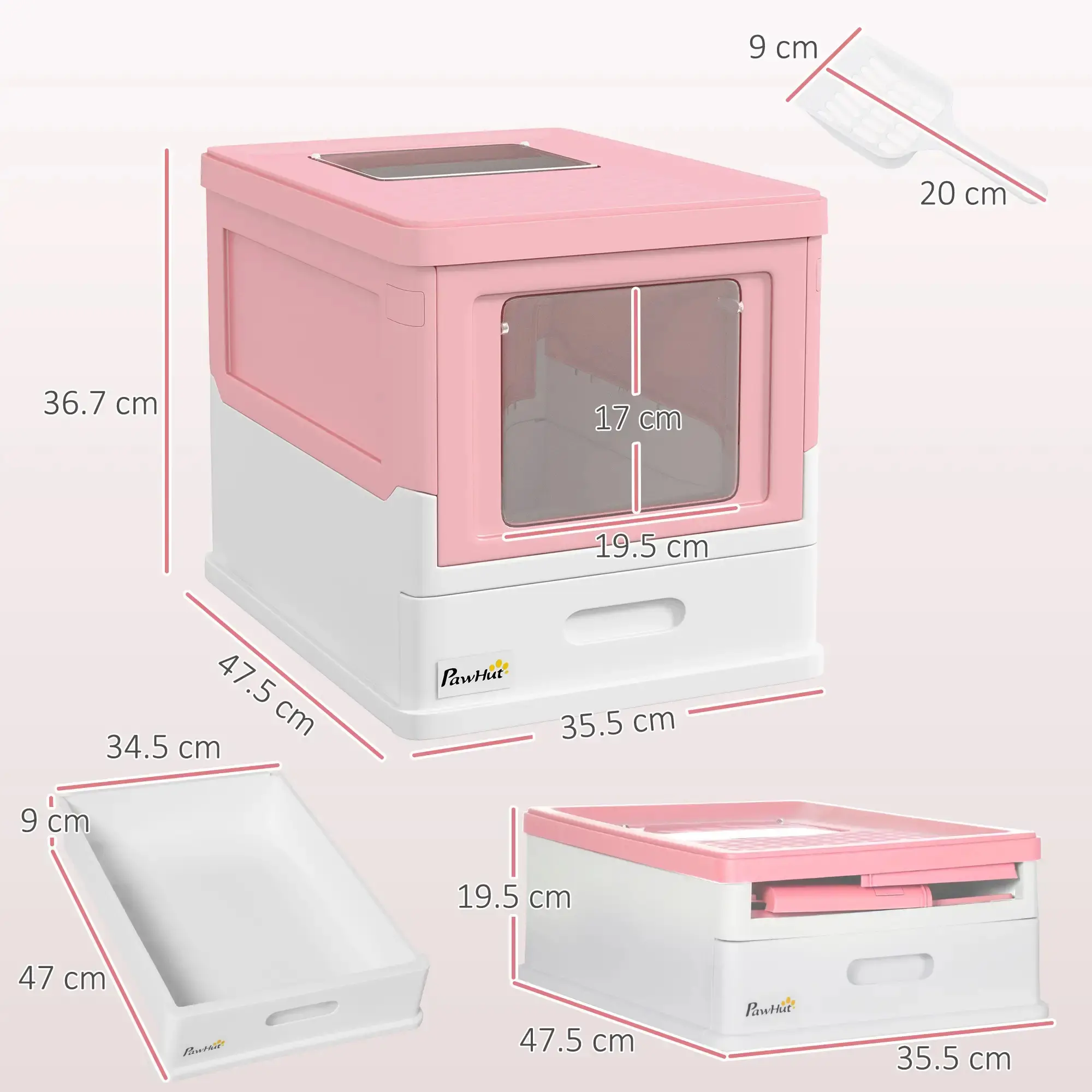Litiera inchisa pentru pisici PawHut D31-061V00PK (Pink) - 4