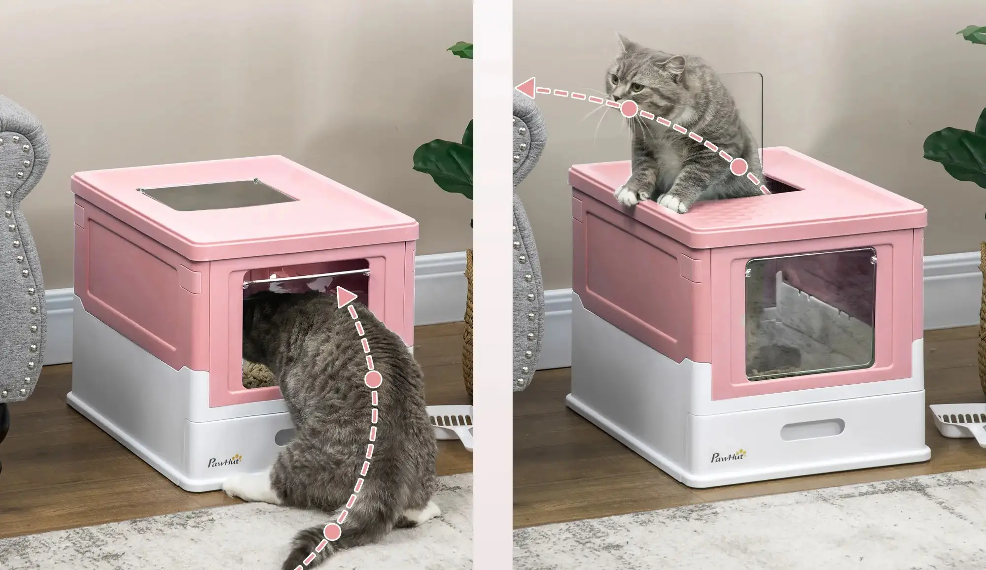 Litiera inchisa pentru pisici PawHut D31-061V00PK (Pink) - 7