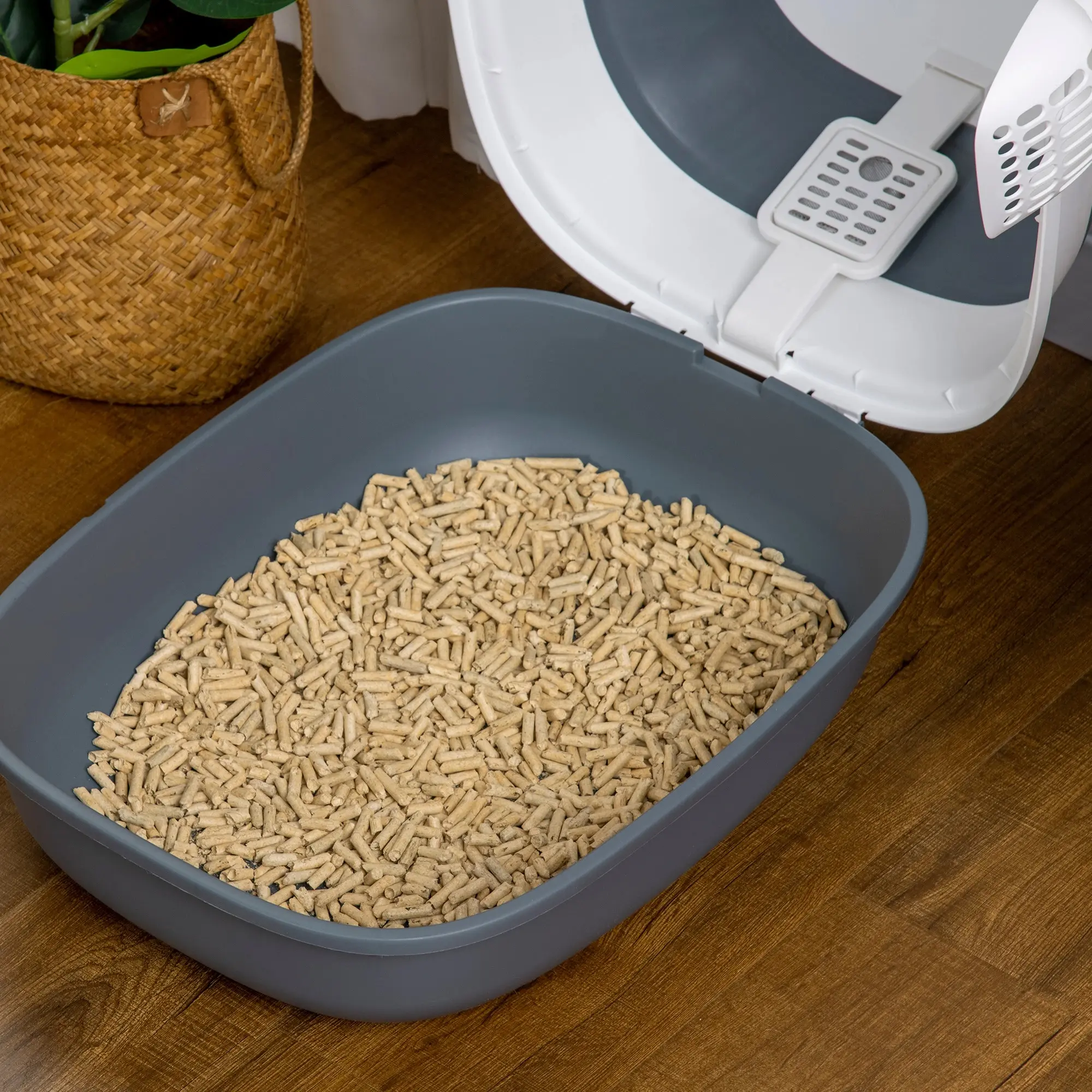 Закрытый туалет для кошек PawHut D31-066V00WT (White/Grey) - 5