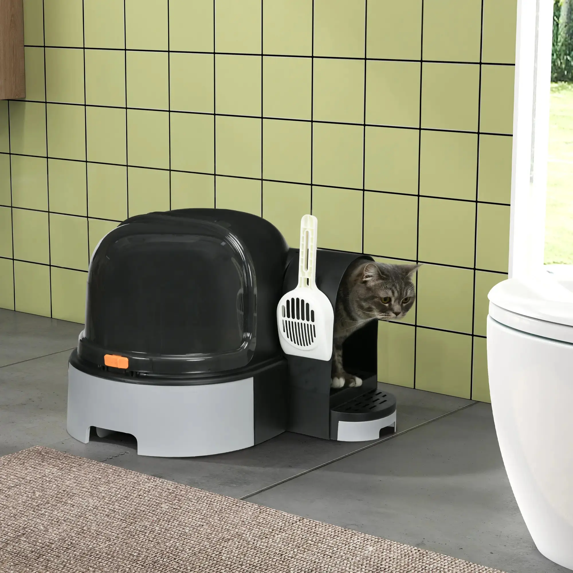 Litiera inchisa pentru pisici PawHut D31-080V00GY (Grey/Black) - 5