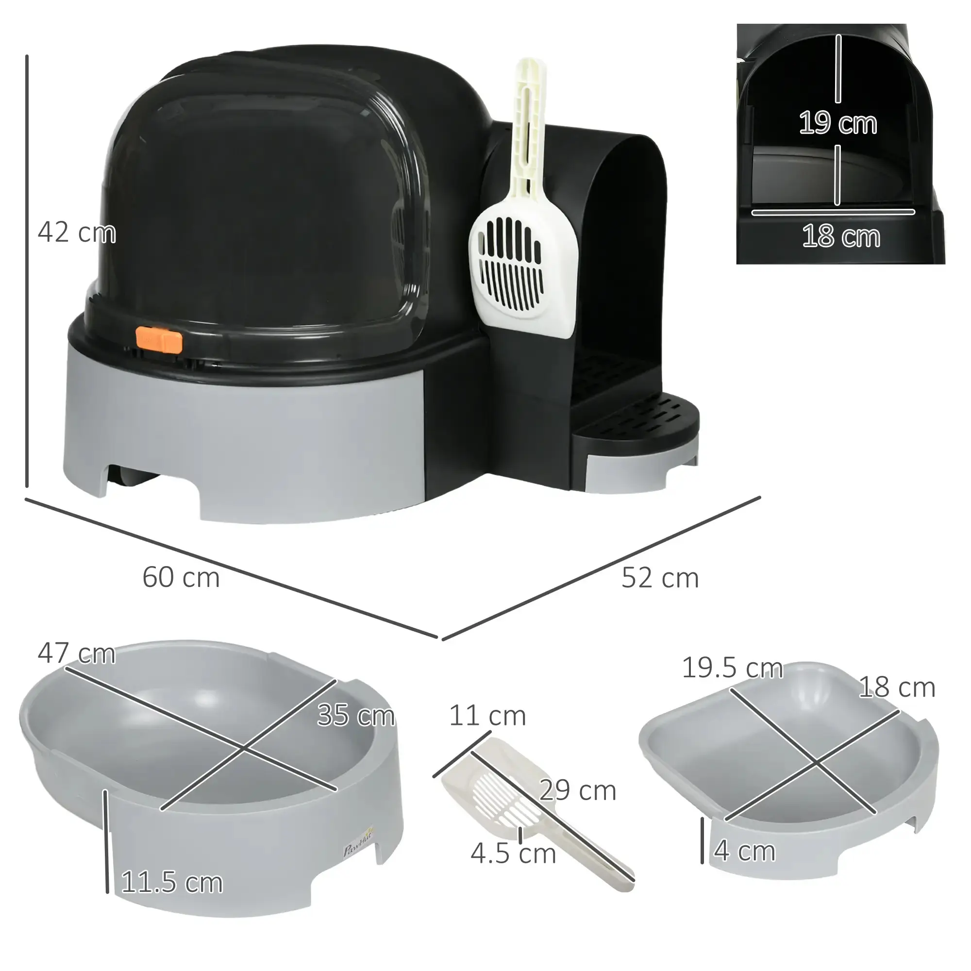 Litiera inchisa pentru pisici PawHut D31-080V00GY (Grey/Black) - 6