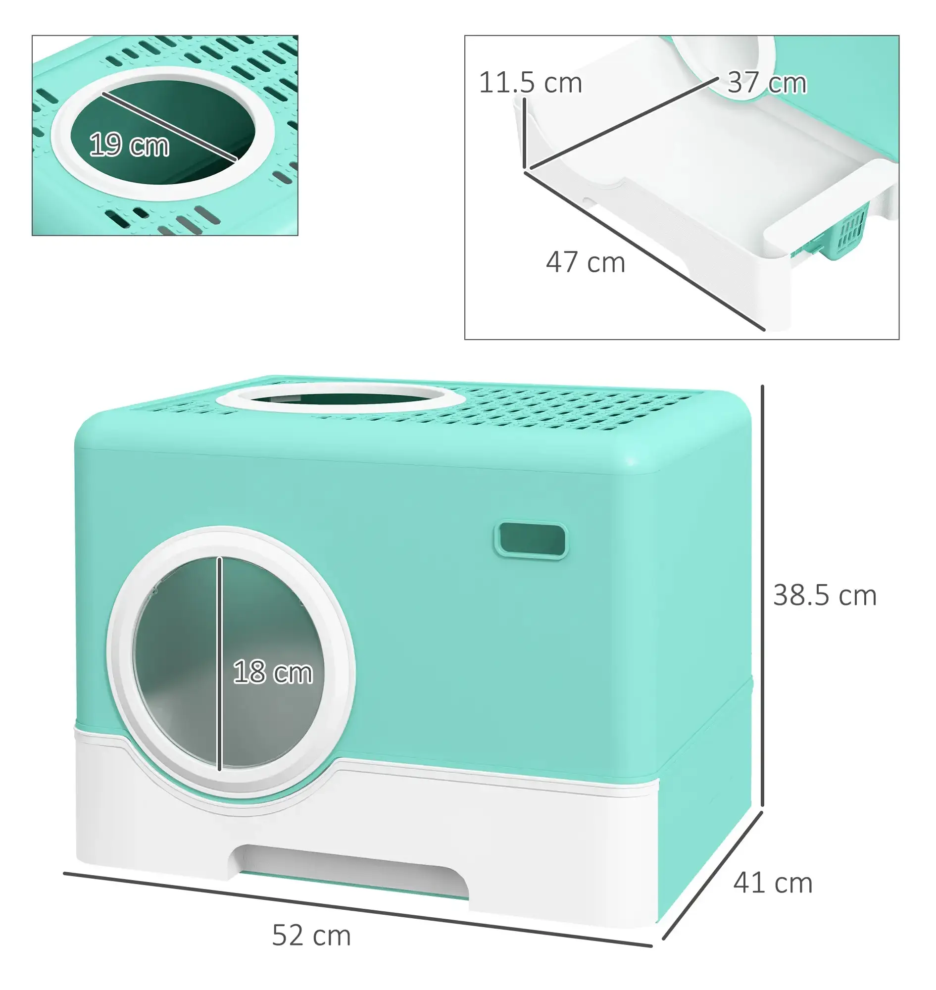 Litiera inchisa pentru pisici PawHut D31-084V00GN (Turquoise) - 3