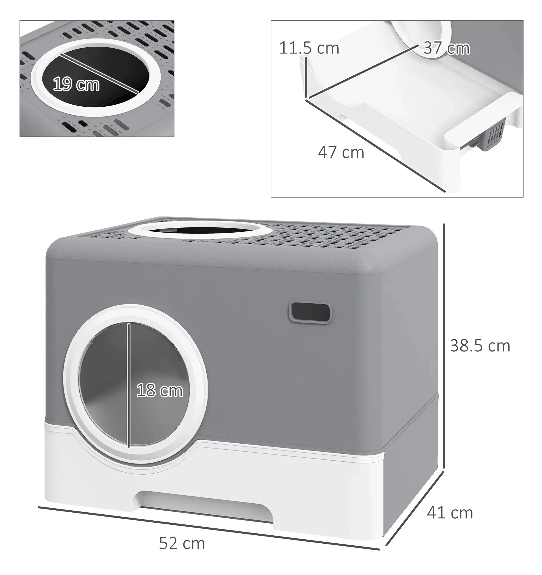 Litiera inchisa pentru pisici PawHut D31-084V00GY (Grey) - 3