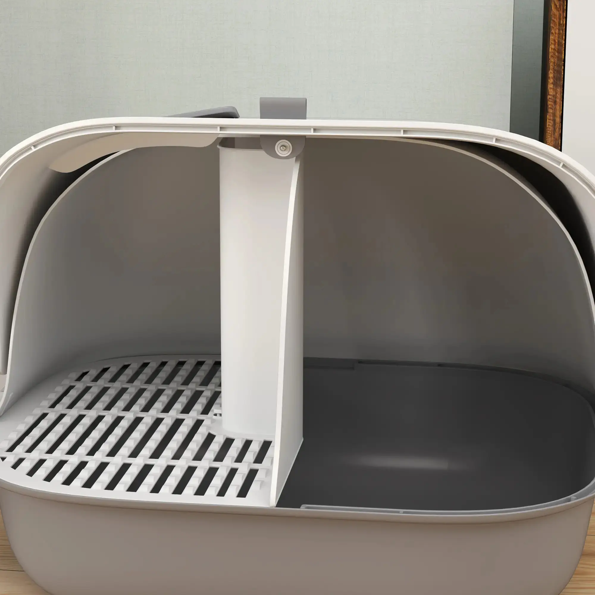 Litiera inchisa pentru pisici PawHut D31-093V00LG (Light Grey/White) - 5