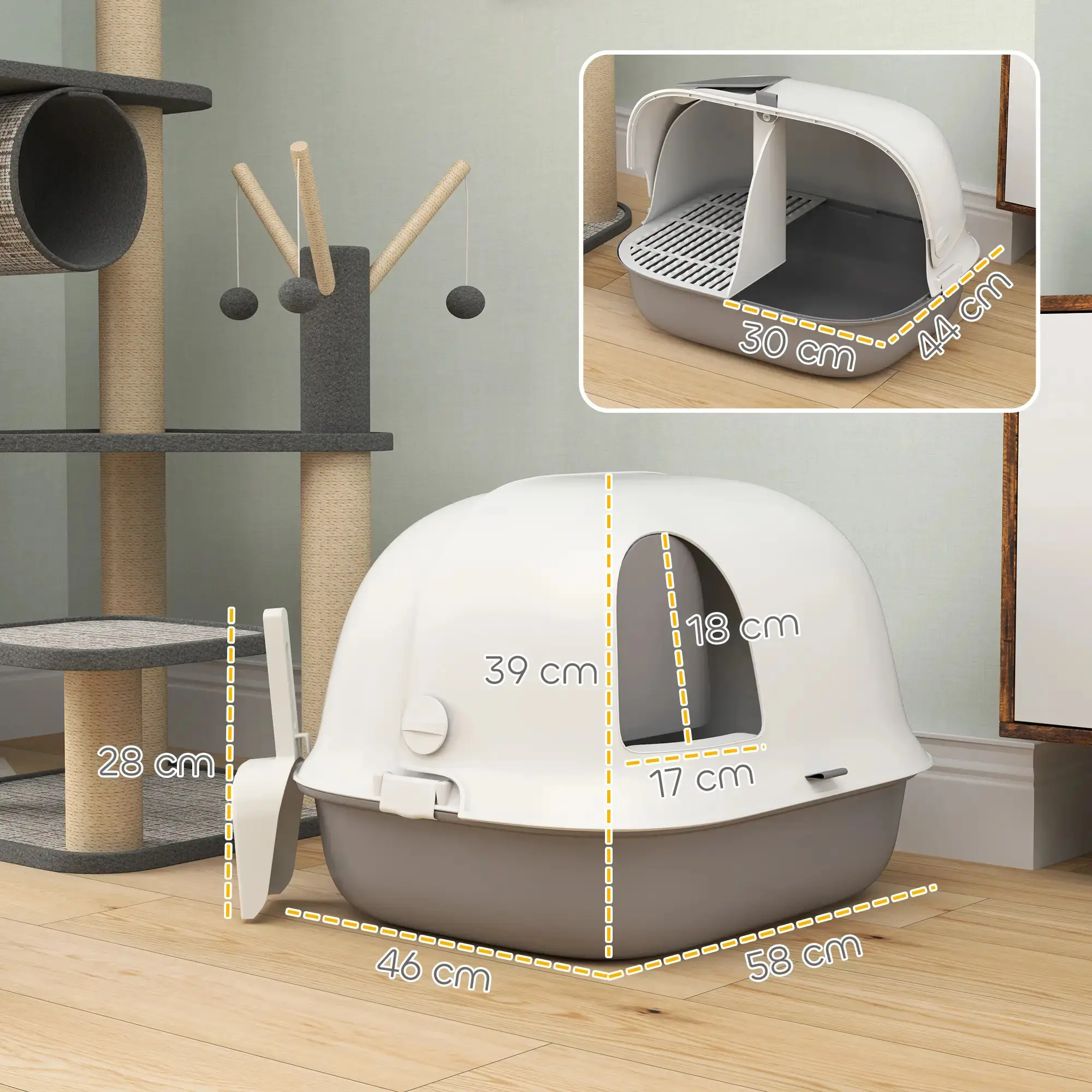 Litiera inchisa pentru pisici PawHut D31-093V00LG (Light Grey/White) - 7