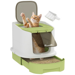 Закрытый туалет для кошек PawHut D31-102V00GN (White/Green) Thumb