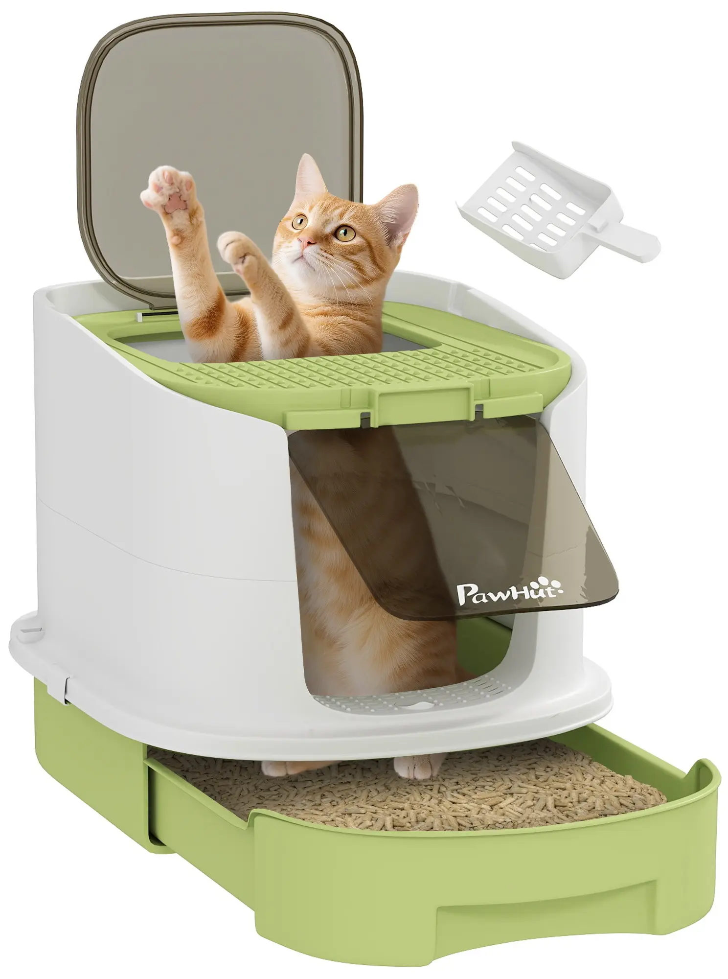 Закрытый туалет для кошек PawHut D31-102V00GN (White/Green) - 3
