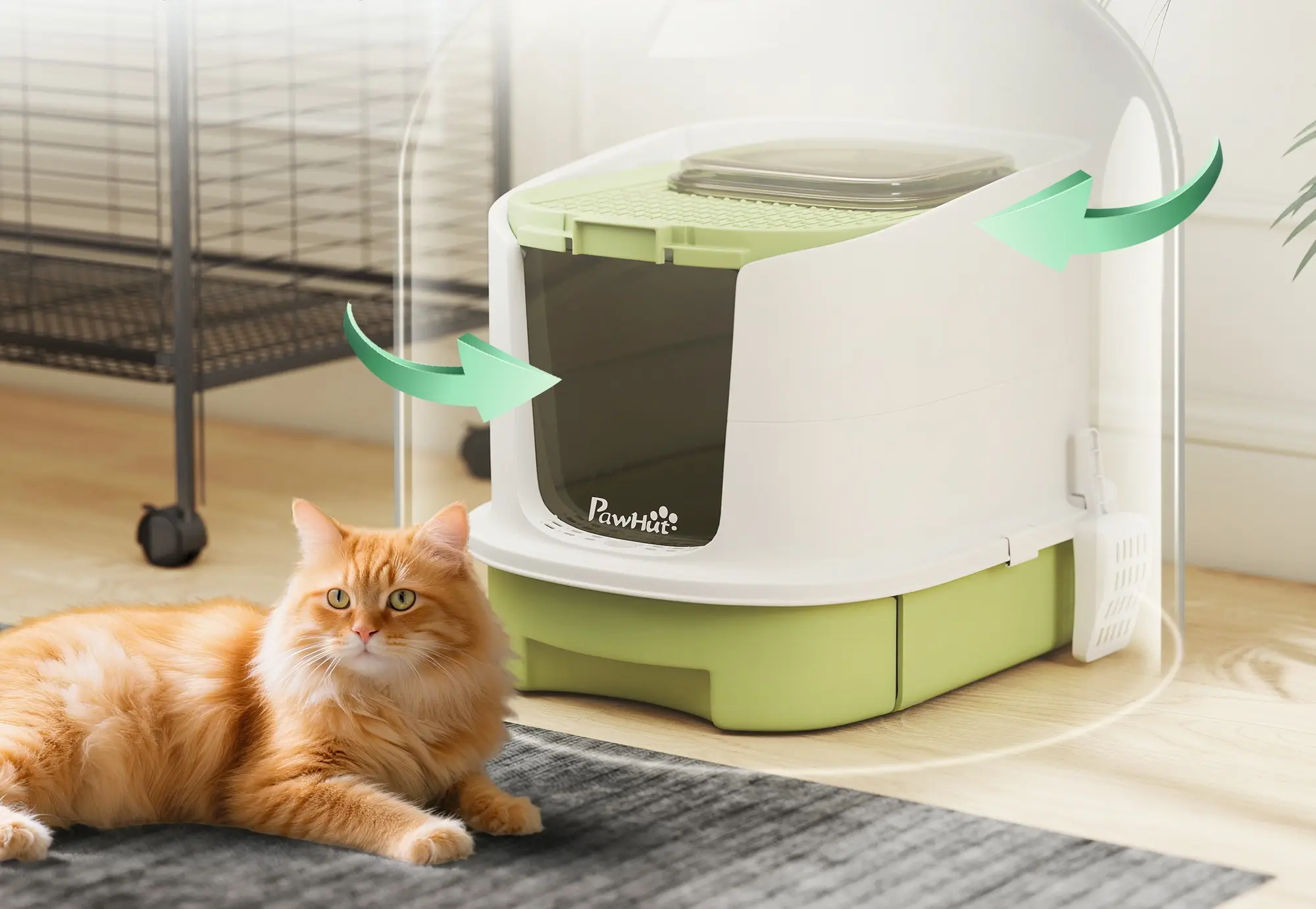 Закрытый туалет для кошек PawHut D31-102V00GN (White/Green) - 5